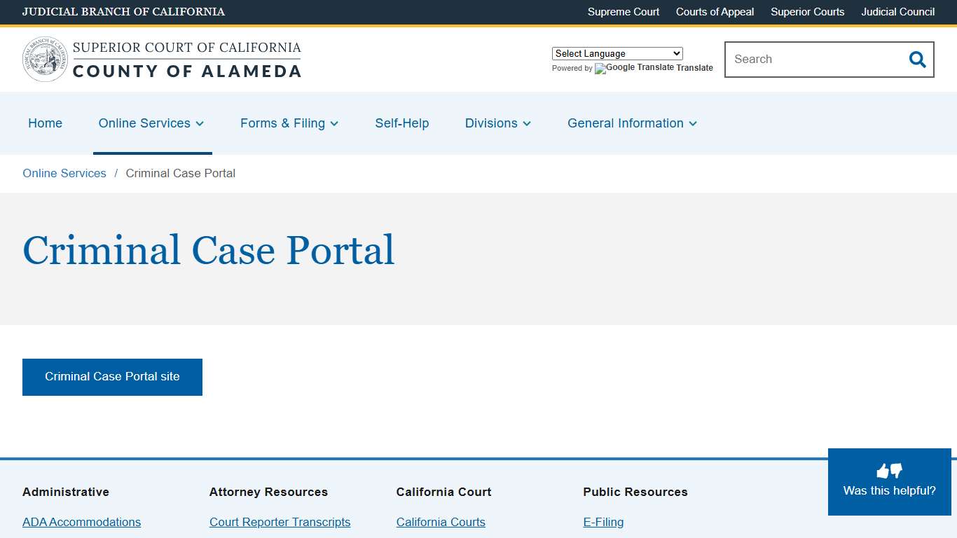 Criminal Case Portal | Superior Court of California | County of Alameda